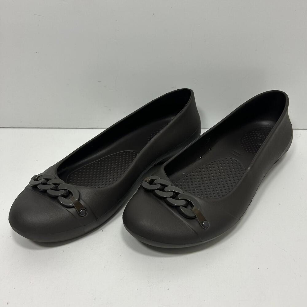 Crocs Gianna Chain Link Women Sz 9 Brown Ballet Flat Slip On Shoes Waterproof